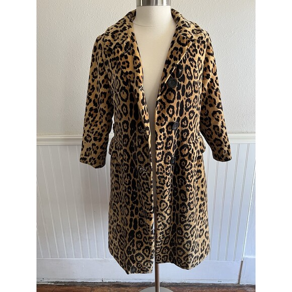 Vintage Women's Leopard Cheetah Print Plush Medium Length Over Coat Size Medium - Picture 2 of 16